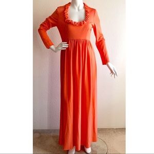 70s Victor Costa Romantica Orange Coral Maxi Dress